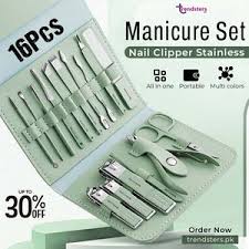 16pcs Professional Manicure Set - Stainless Steel Nail Clipper Kit with Leather Case