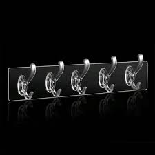 Transparent Adhesive Wall Hooks - No Drill Multi-Hook Strip for Kitchen, Bathroom & Bedroom