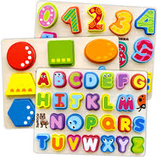Baby Wooden Puzzle Board - Numbers, Alphabets & Shapes