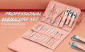 16pcs Professional Manicure Set - Stainless Steel Nail Clipper Kit with Leather Case