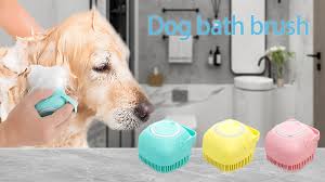 Dog Bath Brush with Shampoo Dispenser - Soft Silicone Grooming Brush