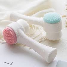 Double Sided Face Cleansing Brush - Silicone & Nylon Fiber Facial Brush