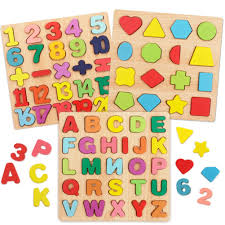 Baby Wooden Puzzle Board - Numbers, Alphabets & Shapes