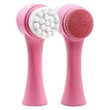 Double Sided Face Cleansing Brush - Silicone & Nylon Fiber Facial Brush